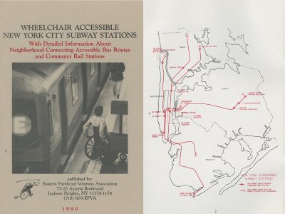 A pamphlet about the first accessible subway stations and a map
